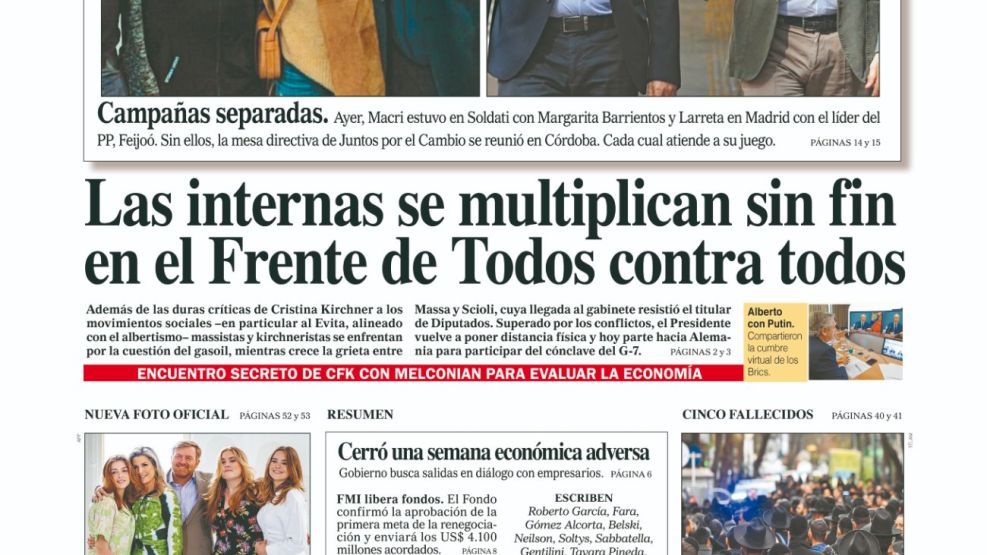 La tapa del Diario PERFIL de este sábado 25 de junio de 2022