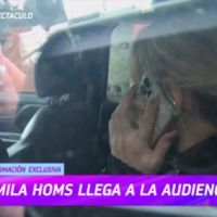 Camila Homs en la primera audiencia de mediación sin Rodrigo de Paul en la sala