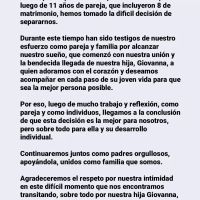 El descargo de María Fernanda Callejón luego de que saliera a la luz su separación