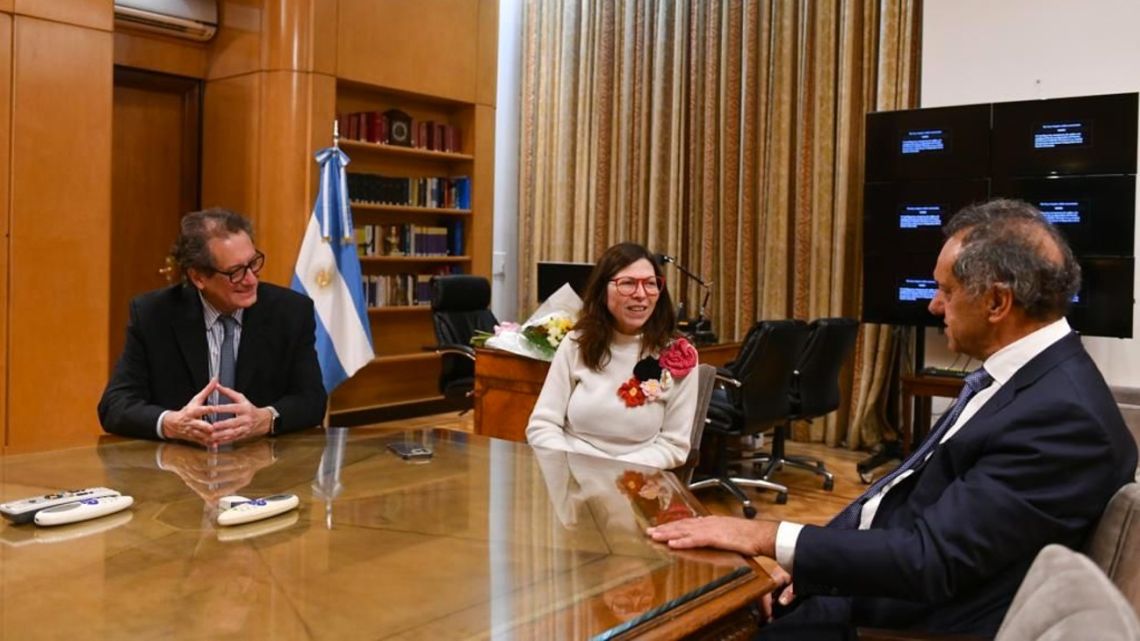 Argentina's new Economy Minister Silvina Batakis meets with Central Bank chief Miguel Pesce and Production Minister Daniel Scioli.