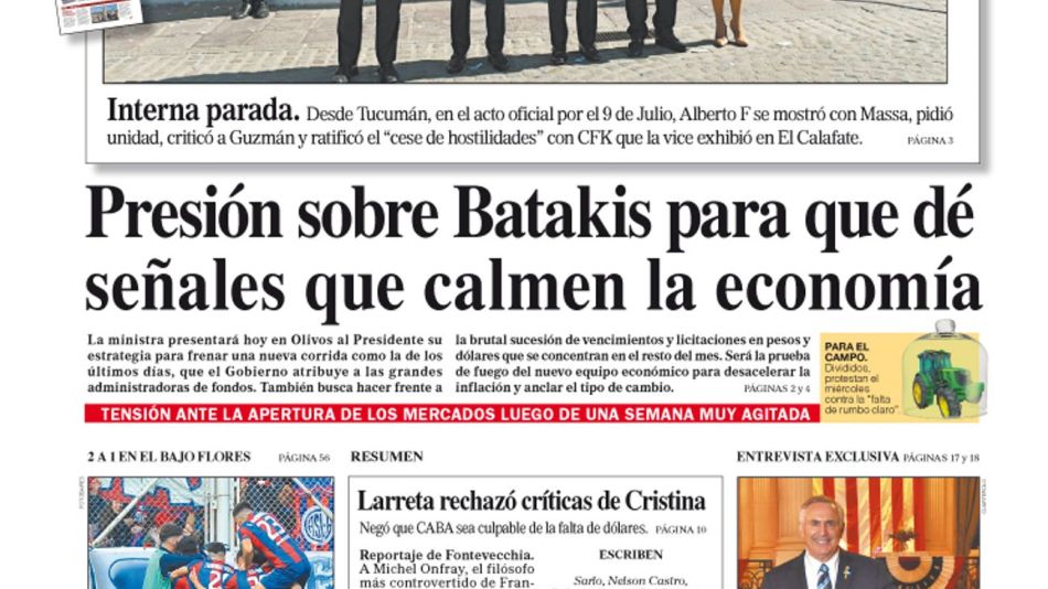 La tapa del Diario PERFIL del domingo 10 de julio de 2022