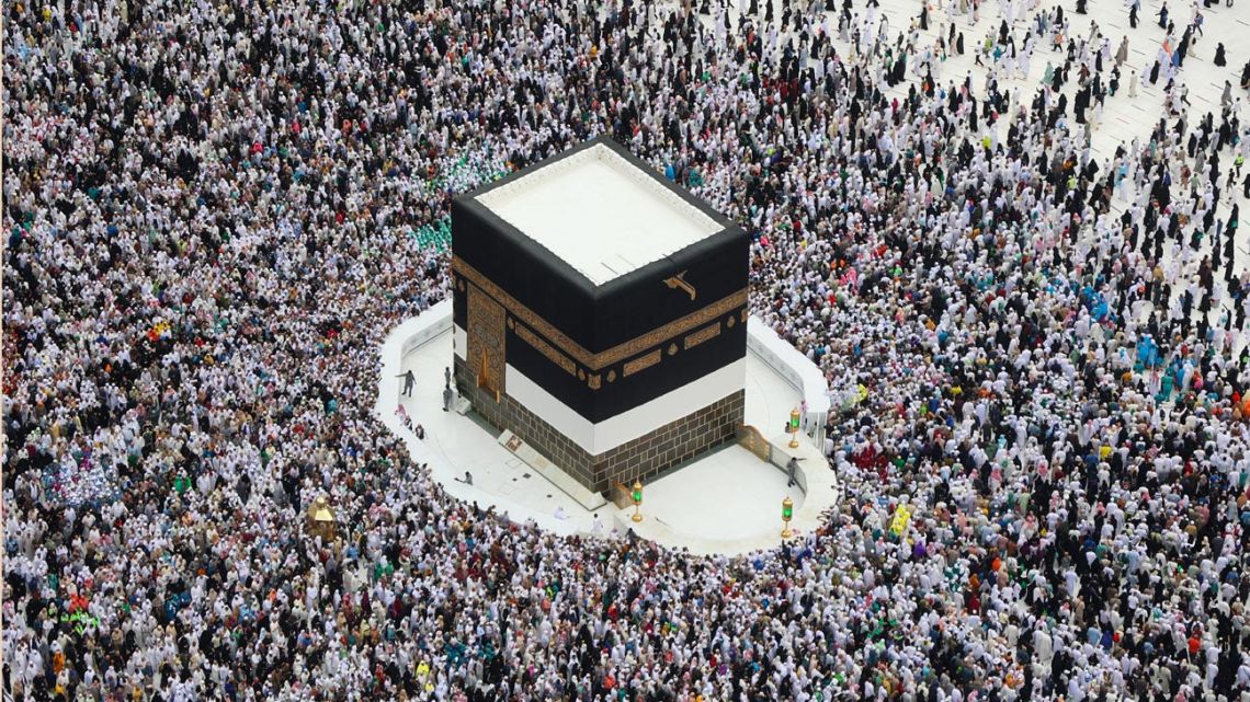 Worshippers perform the farewell tawaf (circumambulation) in the holy Saudi city of Mecca on July 11, 2022, marking the end of this year's Hajj. 
