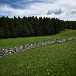 El pelotón de ciclistas pasa por pastos verdes en Suiza durante la 8ª etapa de la 109ª edición de la carrera ciclista del Tour de Francia, de 186,3 km entre Dole en el este de Francia y Lausana en Suiza. | Foto:Anne-Christine Poujoulat / AFP