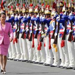 El presidente húngaro Katalin Novak llega a una ceremonia de bienvenida en el Palacio de Planalto antes de una reunión con su homólogo brasileño Jair Bolsonaro en Brasilia. | Foto:Sergio Lima / AFP