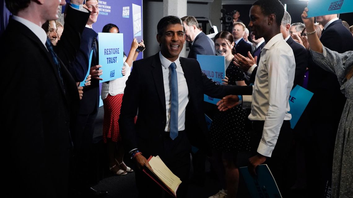 Rishi Sunak, Britain's former chancellor of the exchequer and candidate to become the next prime minister, leaves after delivering a speech at the Queen Elizabeth II Centre in London on July 12, 2022.