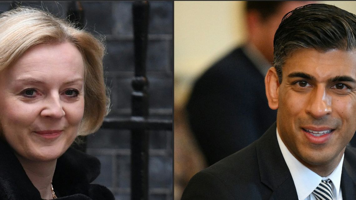(COMBO) This combination of pictures created on July 18, 2022 shows Britain's Foreign Secretary Liz Truss (L) in 10 Downing Street in London on January 25, 2022 and Britain's Chancellor of the Exchequer Rishi Sunak in 10 Downing Street in London on May 24, 2022. Conservative MPs in Britain chose on July 20, 2022 former finance minister Rishi Sunak and Foreign Secretary Liz Truss to contest a run-off to be leader and prime minister, to be decided by party members.