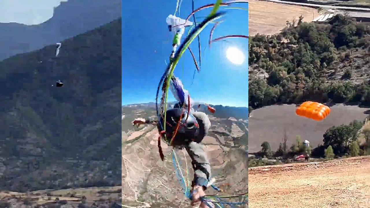 VÍDEO: Saltador de parapente escapa segundos antes de impacto com