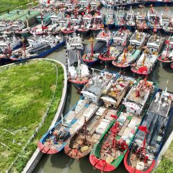 Esta foto aérea muestra barcos de pesca preparándose para salir al mar en el primer día de la temporada de pesca en el Mar Amarillo y el Mar de China Oriental, en Nantong, en la provincia oriental china de Jiangsu. | Foto:AFP