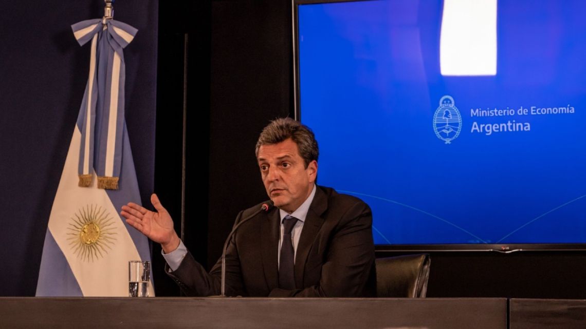 Economy Minister Sergio Massa holds a press conference.