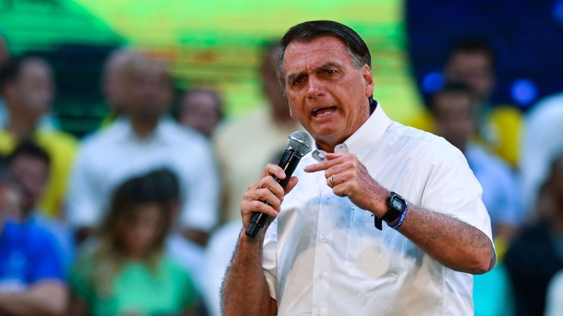 Jair Bolsonaro, Brazil's president, speaks during the National Convention to formalize his candidacy for a second term, at Maracanazinho Gymnasium in Rio de Janeiro, Brazil, on Sunday, July 24, 2022. 
