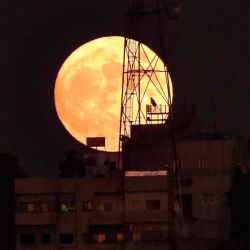 La luna llena de Sturgeon se eleva sobre los edificios en la capital jordana, Amman. YASSER AL-ZAYYAT / AFP. | Foto:AFP