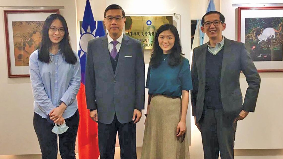 Taiwanese diplomatic representatives, including Ambassador Miguel Li-jey Tsao (second from left) meet the article's author, Erica Wu, in Buenos Aires.