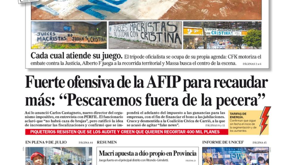 La tapa del Diario PERFIL del domingo 14 de agosto de 2022