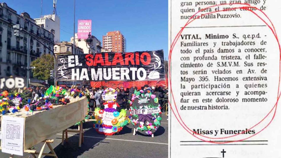 Social organisations and picketers staged a mock funeral march for Argentina's minimum wage on Friday.