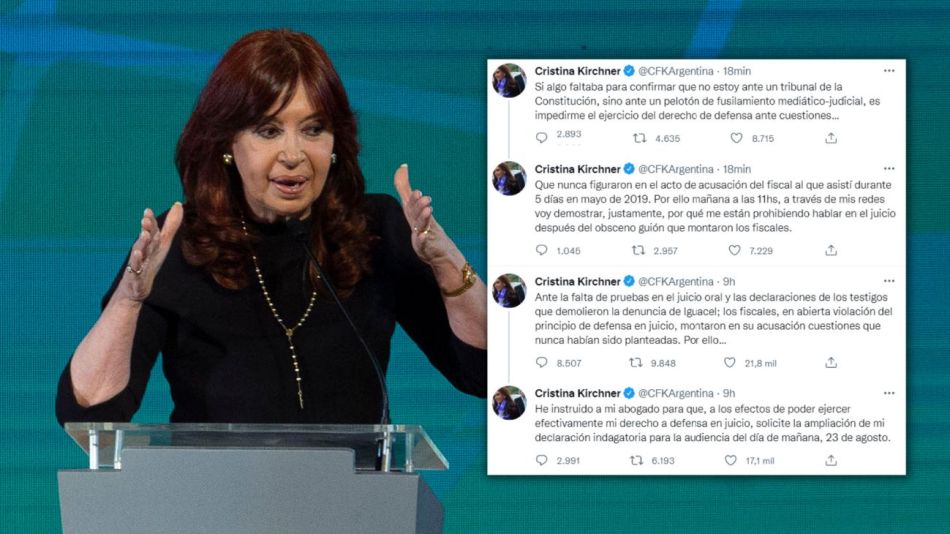 Cristina Kirchner: “No estoy ante un tribunal, sino ante un pelotón de fusilamiento mediático-judicial”