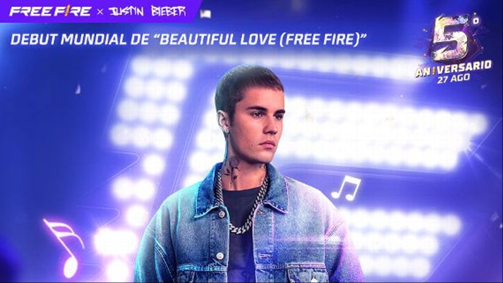 Justin Bieber será parte del quinto aniversario del deporte electrónico Free Fire