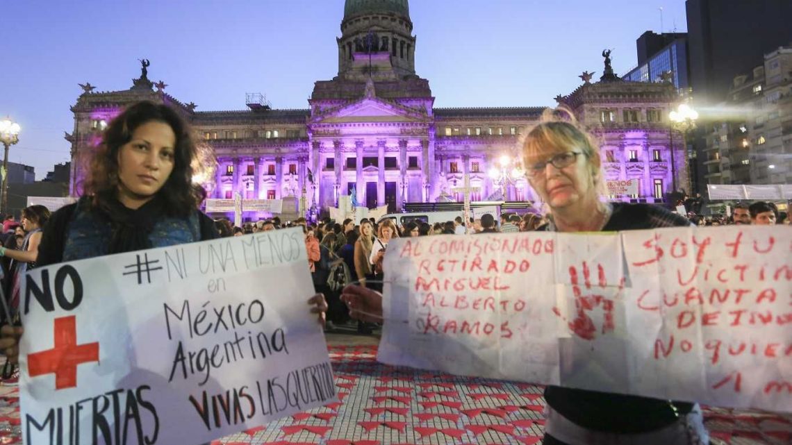 Women protest at a Ni Una Menos march in Buenos Aires.