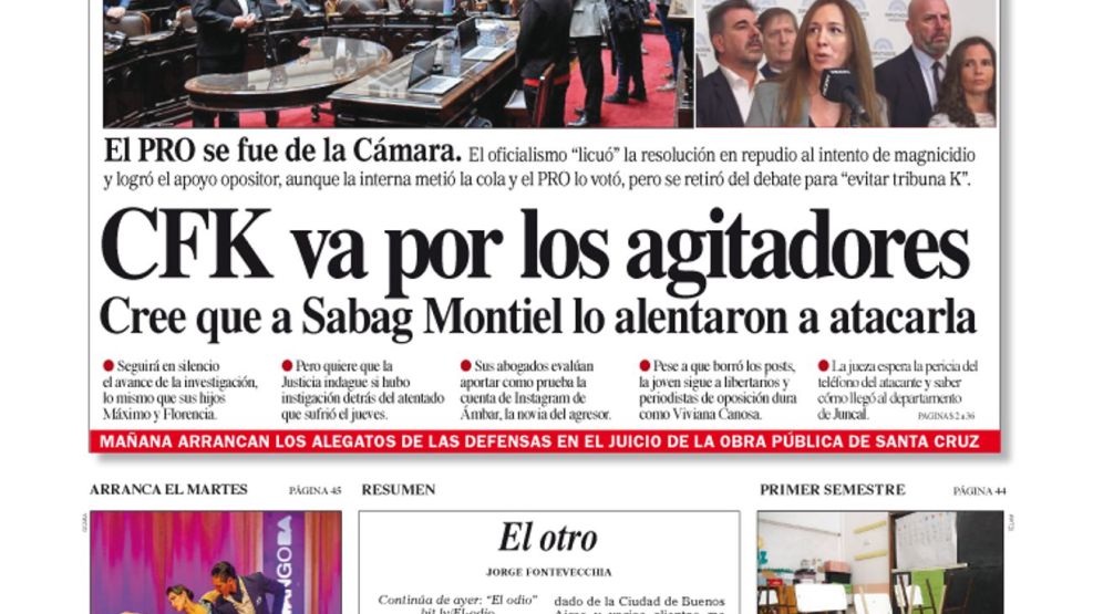 La tapa del Diario PERFIL del domingo 4 de septiembre de 2022