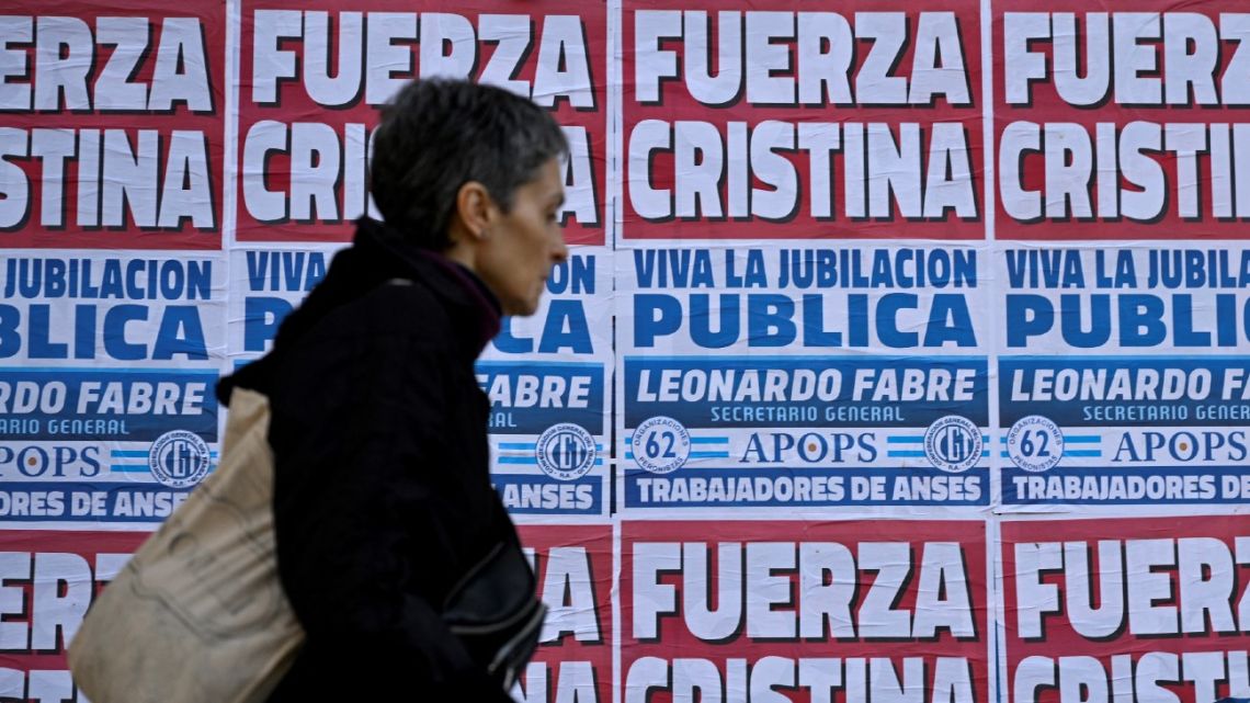 Posters in support of Vice-President Cristina Fernández de Kirchner are seen on a wall in Buenos Aires, on September 3, 2022.