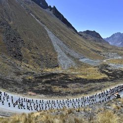 Productores de hoja de coca opositores al Gobierno participan durante el cuarto día de una marcha desde los valles de los Yungas hasta La Paz, en Bolivia. | Foto:AIZAR RALDES / AFP