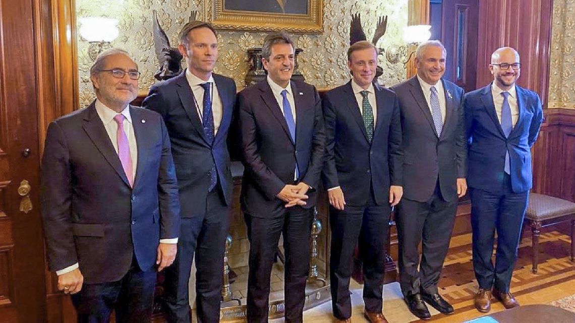 Economy Minister Sergio Massa meets with key advisors to US President Joseph Biden at the White House.