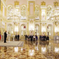 El presidente ruso Vladimir Putin pronuncia un discurso en la ceremonia de celebración del centenario del Servicio Estatal Sanitario y Epidemiológico en el Kremlin en Moscú. | Foto:Gavriil GRigrov / SPUTNIK / AFP