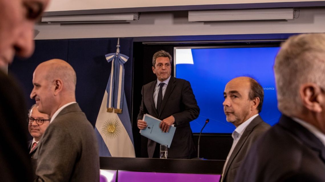 Sergio Massa, Argentina's economy minister, pictured during a press conference at the Economy Ministry building in Buenos Aires.