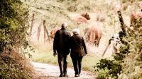 Adultos mayores paseando por el campo