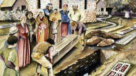 Ilustración del entierro con ajuar funerario encontrado en el Valle de Calamuchita.