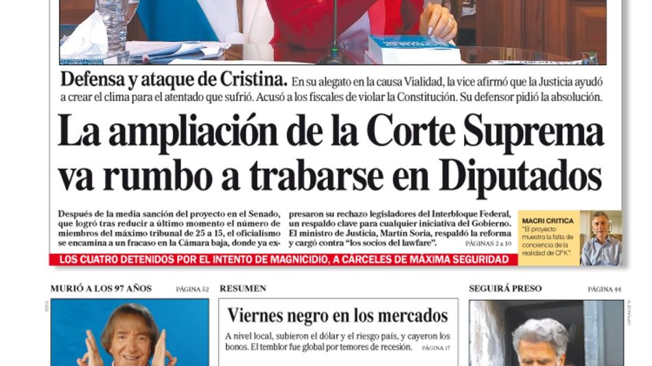 La tapa del Diario PERFIL del sábado 24 de septiembre de 2022