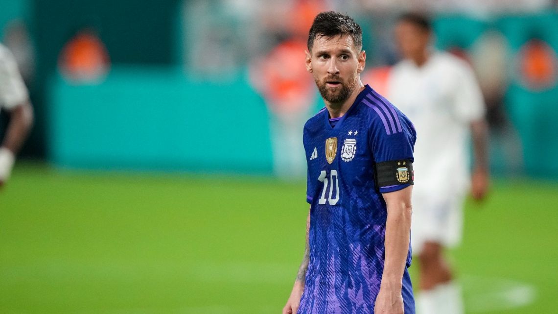 MIAMI GARDENS, FLORIDA - SEPTEMBER 23: Forward Lionel Messi #10 of Argentina looks on during the international friendly match between Honduras and Argentina at Hard Rock Stadium on September 23, 2022 in Miami Gardens, Florida. 