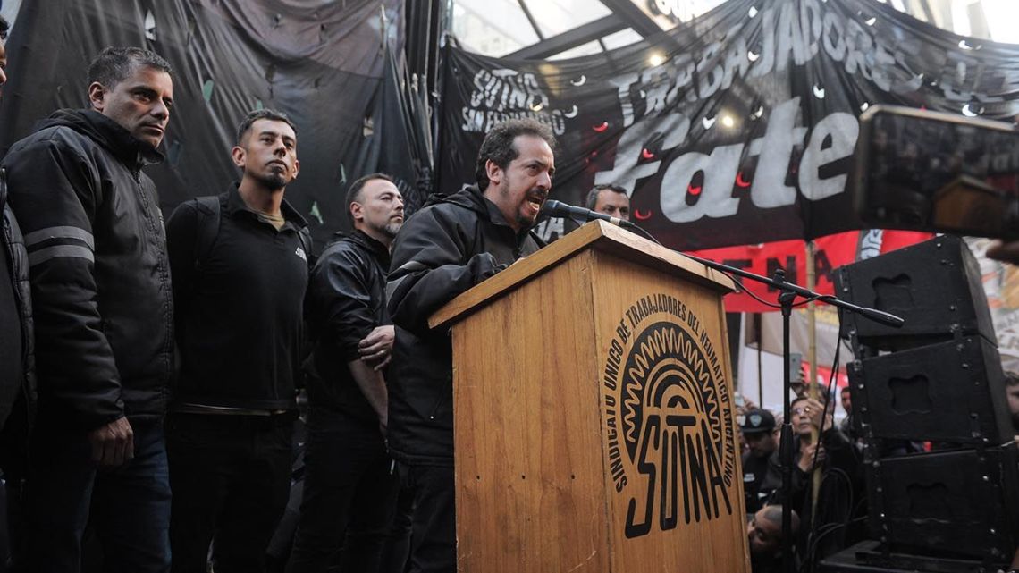 A demonstration in front of the Labour Ministry after a joint meeting of tyre workers and their union representatives in the framework of an extensive conflict over wage improvements and working conditions.