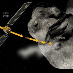 Ilustración que muestra a la sonda Dart antes del impacto contra el asteroide Dimorphos.