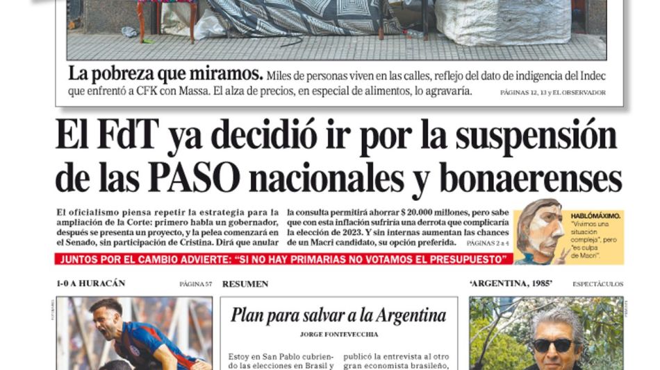 La tapa del Diario PERFIL de este domingo 2 de octubre de 2022