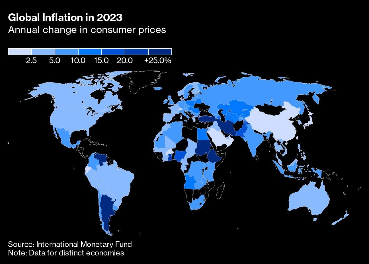 Global Inflation in 2023  | Annual change in consumer prices