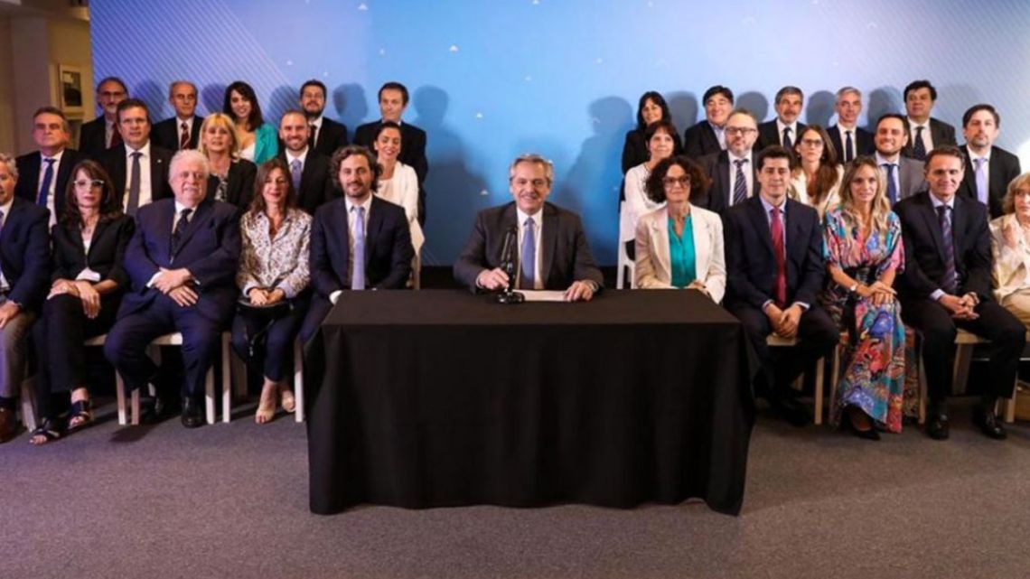 President Alberto Fernández unveils his Cabinet in December 2019.