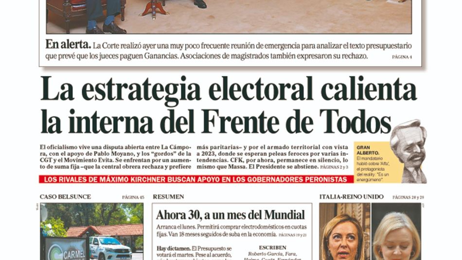 La tapa del Diario PERFIL del sábado 22 de octubre de 2022