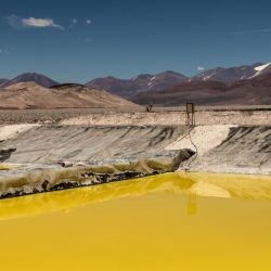 Brine evaporation pools at Liex's 3Q lithium mine project near Fiambala, Catamarca province, Argentina, on Sunday, December 5, 2021. Liex, a wholly-owned subsidiary of Neo Lithium, operates the project in the Catamarca Province, the largest and oldest lithium producing region in Argentina.