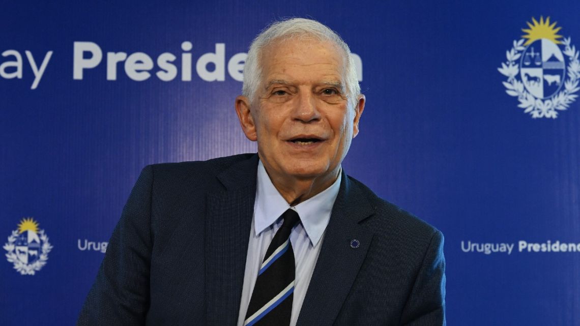 High Representative of the European Union for Foreign Affairs and Security Policy, Josep Borrell, speaks after a meeting with the Uruguayan President, Luis Lacalle Pou, at the Residencia de Suárez presidential residence in Montevideo, on October 24, 2022.
