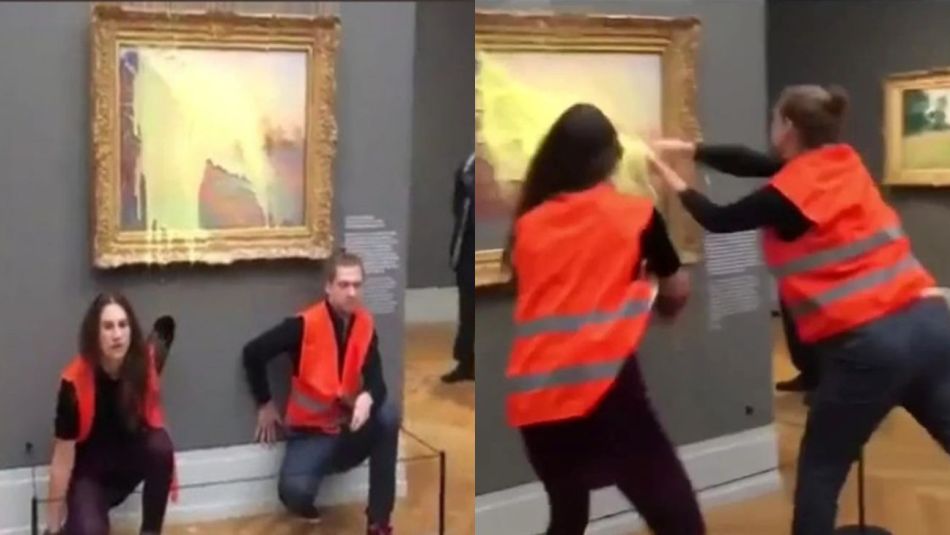 Dos activistas climáticos lanzaron puré de papas a un cuadro de Monet en Alemania
