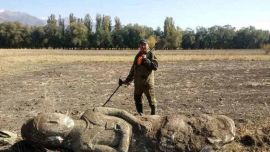 La estatua estaba enterrado bajo el campo sembrado de papas.