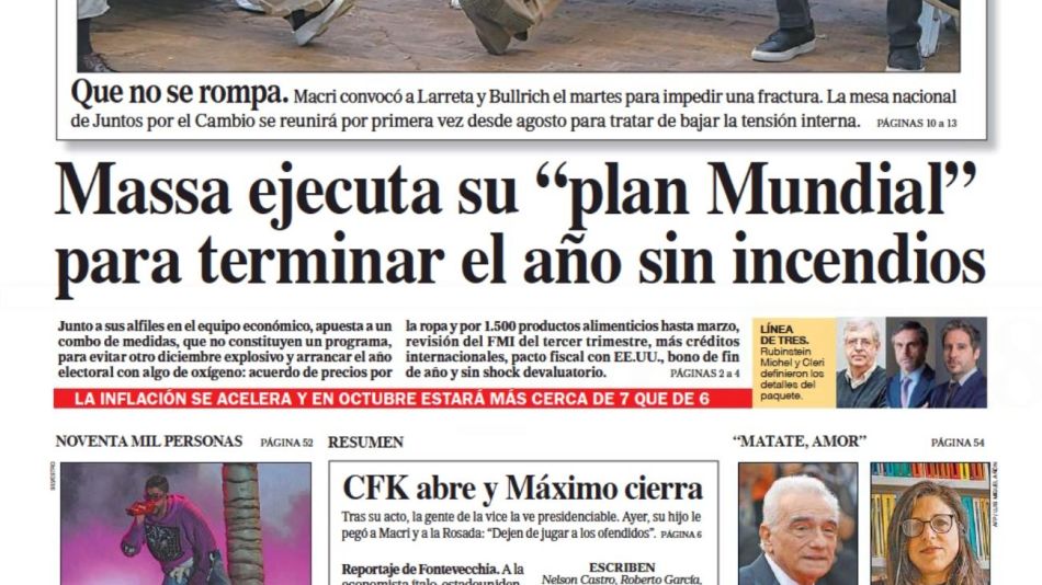 La portada del Diario PERFIL del domingo 6 de noviembre de 2022