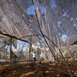 Un hombre palestino inspecciona los daños causados por un ataque aéreo israelí de madrugada en el campo de refugiados de Maghazi, en el centro de la Franja de Gaza. - Aviones de combate israelíes han atacado esta madrugada un centro de fabricación de cohetes en la Franja de Gaza, en respuesta a los cohetes lanzados hacia Israel, según el ejército. | Foto:MAHMUD HAMS / AFP
