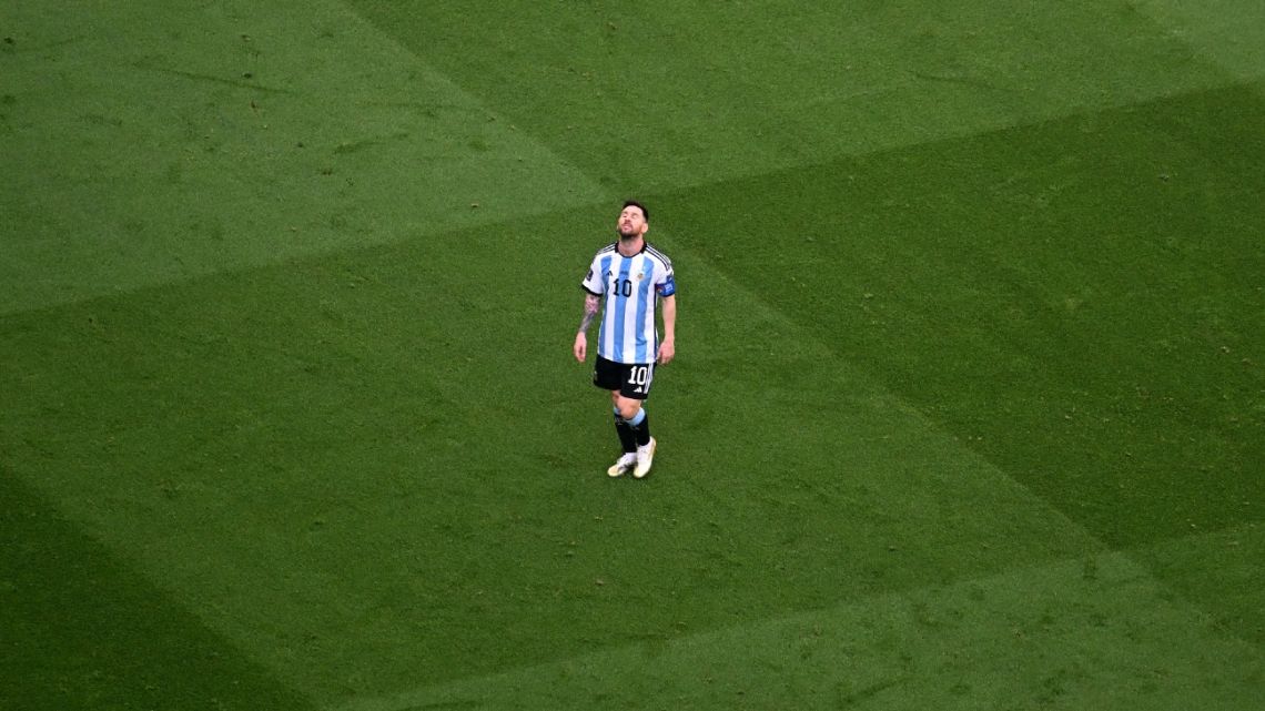 Lionel Messi reacts during the Qatar 2022 World Cup Group C football match between Argentina and Saudi Arabia at the Lusail Stadium in Lusail, north of Doha, on November 22, 2022. 