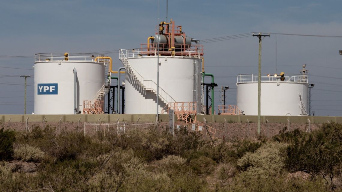 Storage tanks at the YPF SA Loma Campana facility in Añelo, Neuquén Province,  on Tuesday, March 2, 2021. 