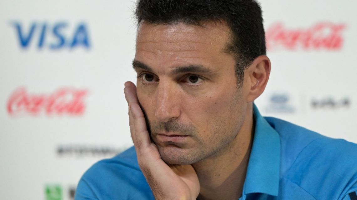 Argentina's coach Lionel Scaloni gives a press conference at the Qatar National Convention Center (QNCC) in Doha on November 29, 2022.