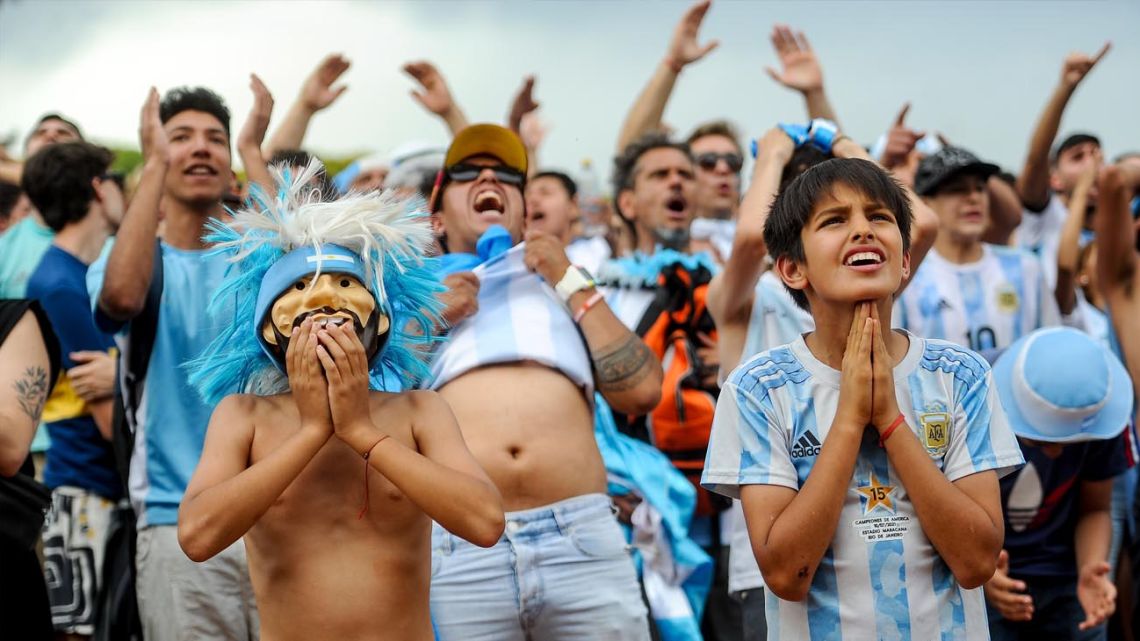 Argentina fans cheer on the team at a World Cup screening in Buenos Aires.