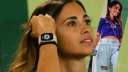 Antonela Roccuzzo mantiene su look "bloke core" para ver Argentina vs Australia