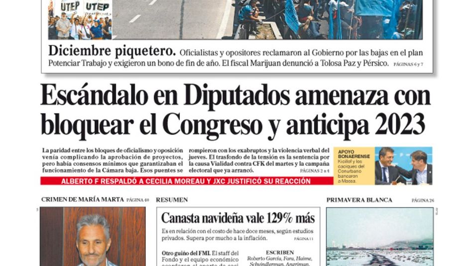 La tapa del Diario PERFIL del sábado 3 de diciembre de 2022