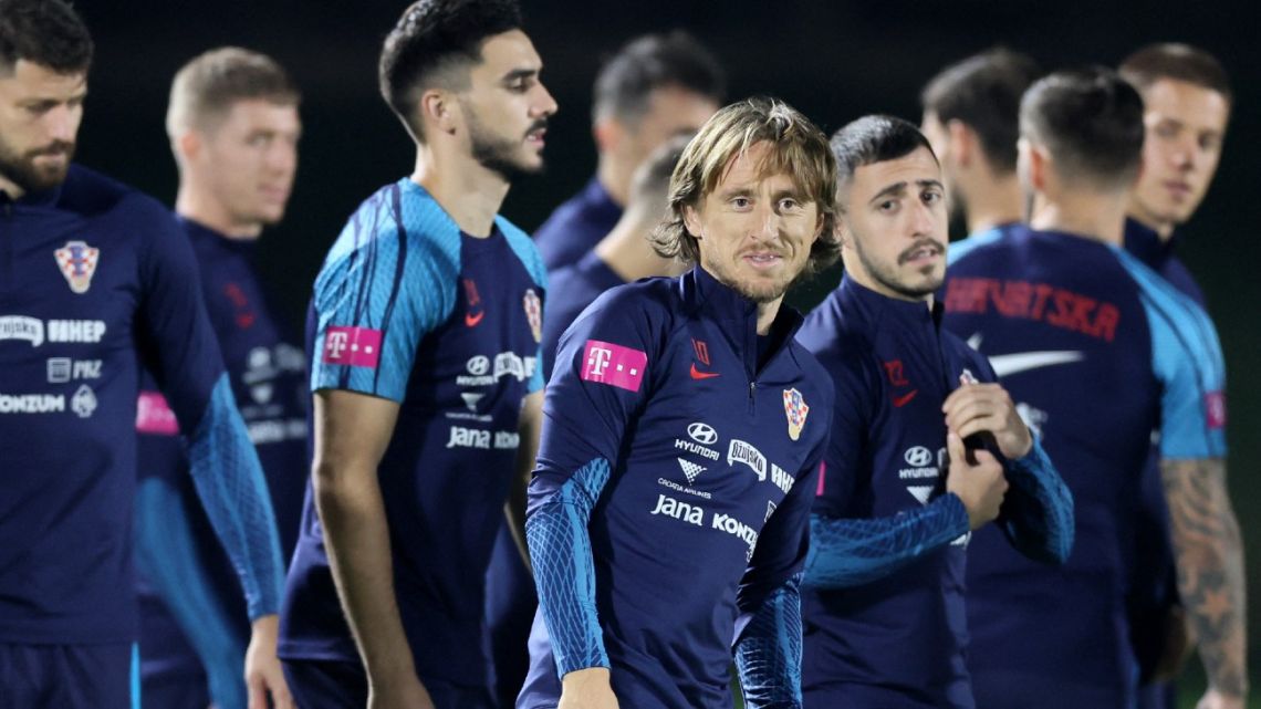 Croatia midfielder Luka Modric takes part in a training session in Doha on December 11, 2022, ahead of their Qatar 2022 World Cup football semi-final match against Argentina.